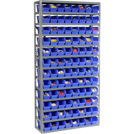 Global Industrial Steel Shelving With 144 4inH Plastic Shelf Bins Blue, 36x12x72-13 Shelves 652786BL